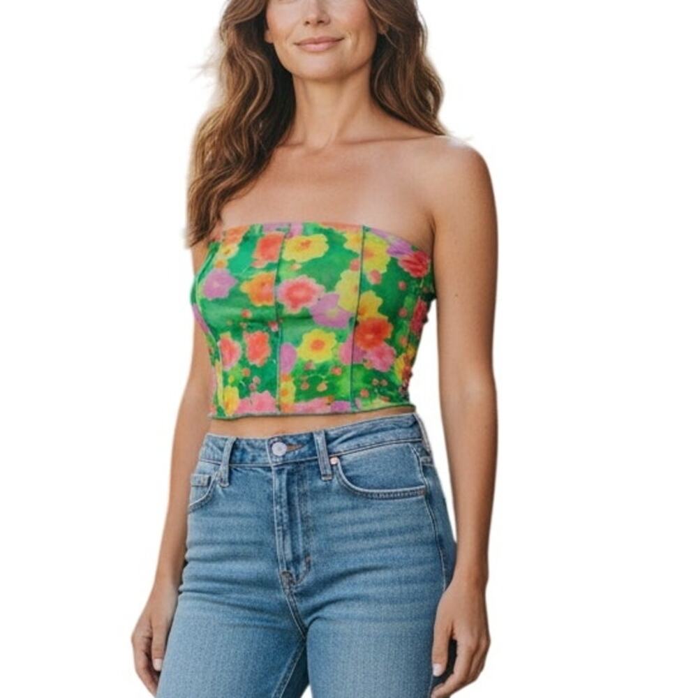Forever 21 Crop Top Size Small Mesh Floral Fully Lined NWT